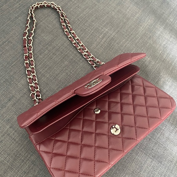 CHANEL Double Flap Lambskin Burgundy Handbag - Picture 12 of 12
